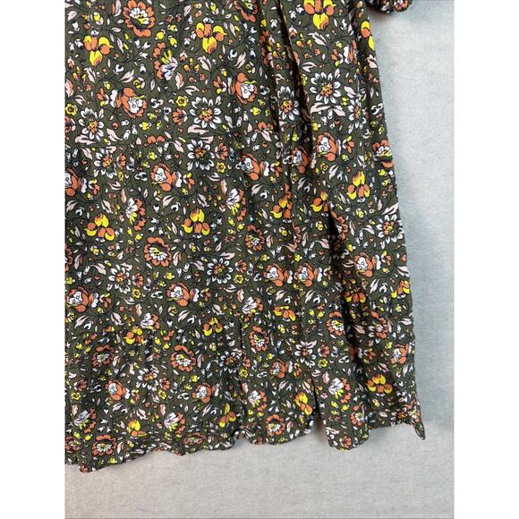 BODEN Dress Sz 14 Olive Floral Print Stretch 3/4 Sleeves Knee Tiered Cottagecore - Picture 7 of 12